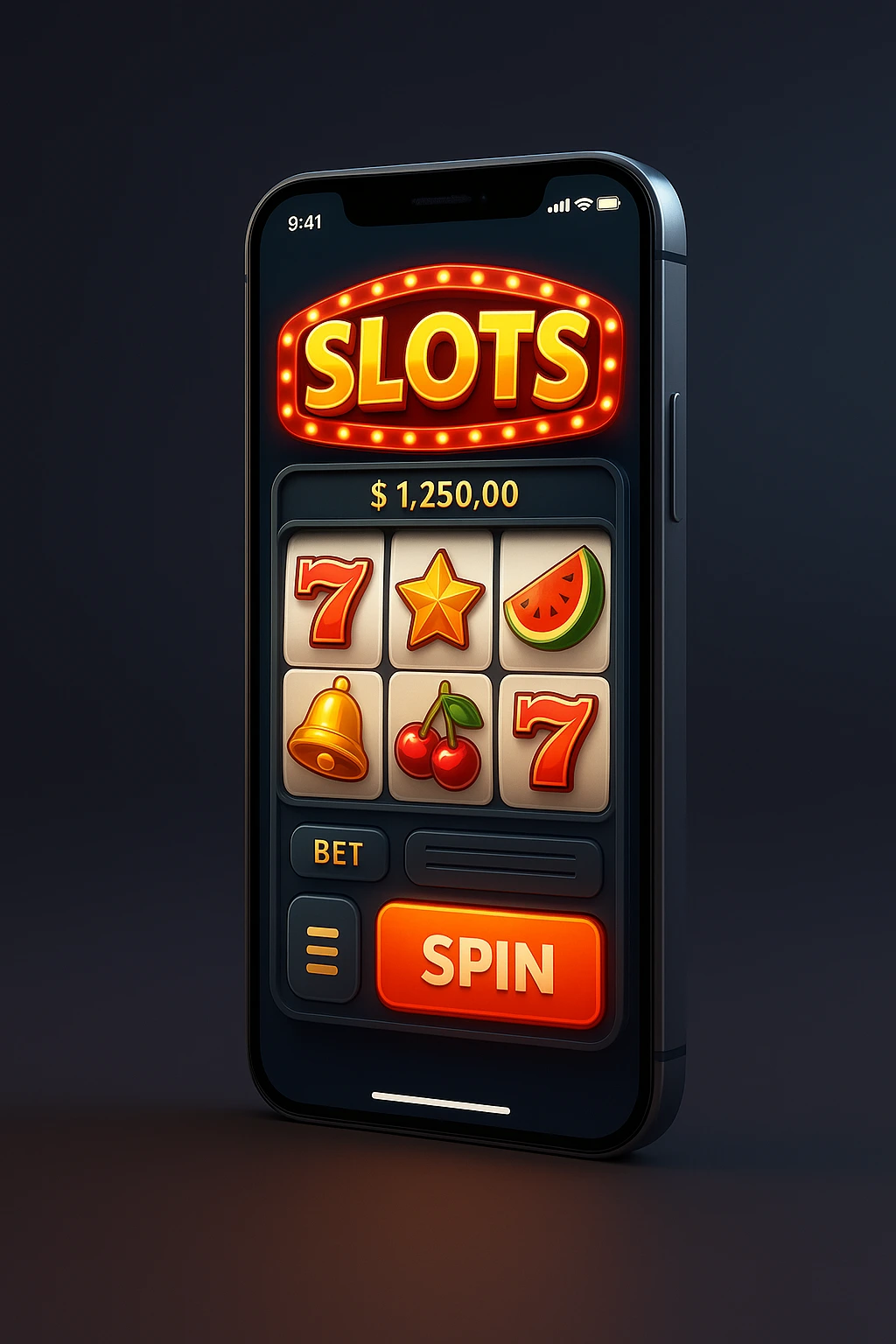 Tampilan game slot online modern di smartphone dengan visual 3D dan antarmuka mobile yang elegan